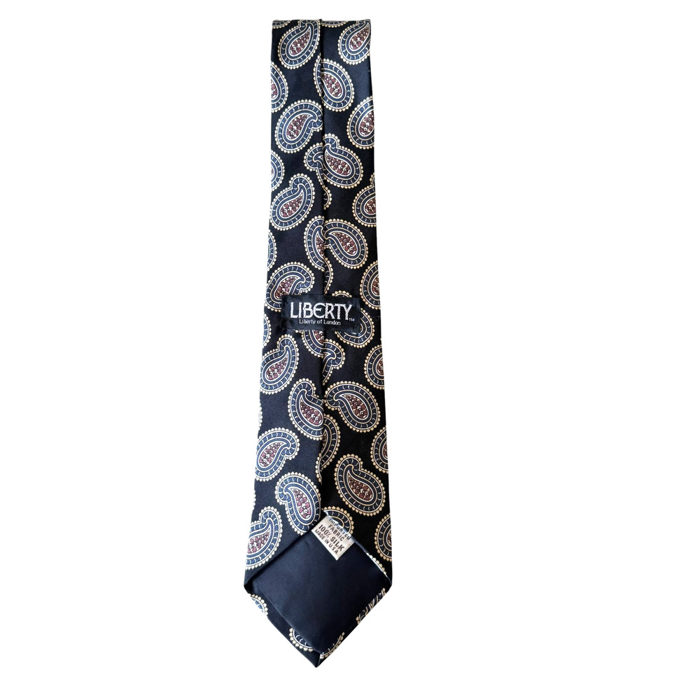VTG Liberty Of London Black Blue Red Paisley 100% Silk Men Neck Tie Made In USA
